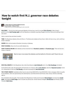 How to Watch First N.J. Governor Race Debates Tonight