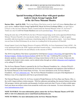 Special Screening of Darkest Hour with Guest Speaker Andrew Lloyd, Group Captain, RAF at the Air Force Museum Theatre