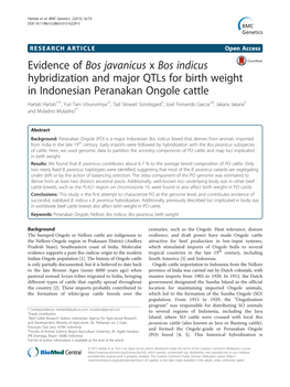 Evidence of Bos Javanicus X Bos Indicus Hybridization and Major Qtls for Birth Weight in Indonesian Peranakan Ongole Cattle