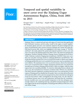 Temporal and Spatial Variability in Snow Cover Over the Xinjiang Uygur Autonomous Region, China, from 2001 to 2015