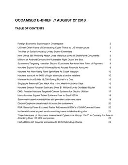 Occamsec E-Brief // August 27 2018