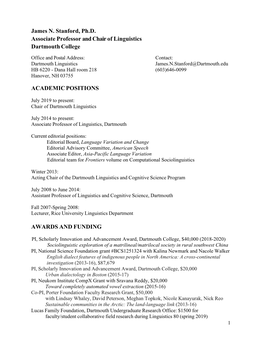 James N. Stanford, Ph.D. Associate Professor and Chair of Linguistics Dartmouth College