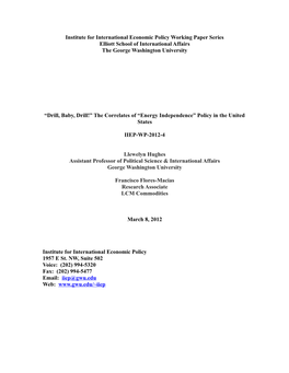 Institute for International Economic Policy Working Paper Series Elliott School of International Affairs the George Washington U