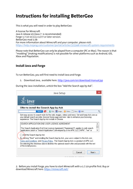 Instructions for Installing Bettergeo