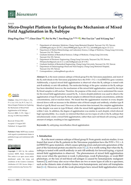 Micro-Droplet Platform for Exploring the Mechanism of Mixed Field Agglutination in B3 Subtype