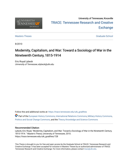 Modernity, Capitalism, and War: Toward a Sociology of War in the Nineteenth Century, 1815-1914