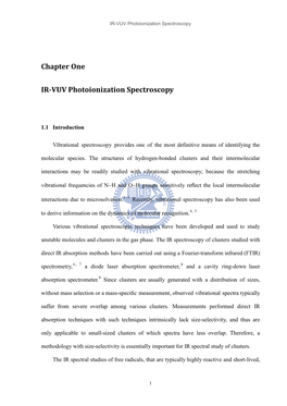 Chapter One IR-VUV Photoionization Spectroscopy