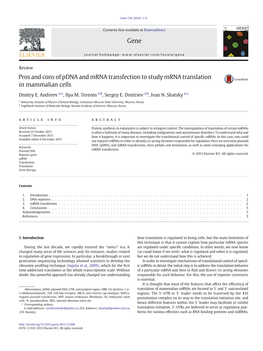 Pros and Cons of Pdna and Mrna Transfection to Study Mrna Translation in Mammalian Cells