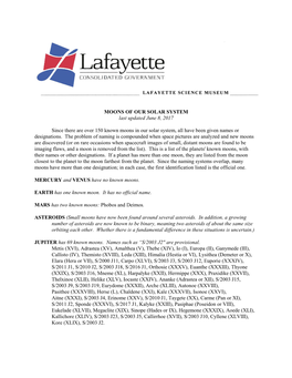 MOONS of OUR SOLAR SYSTEM Last Updated June 8, 2017 Since