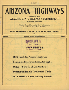 Arizona Highways Issued by the Arizona State Highway Department Phoenix, Arizona