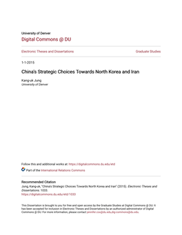 China's Strategic Choices Towards North Korea and Iran