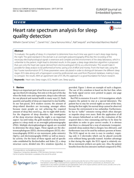 Heart Rate Spectrum Analysis for Sleep Quality Detection Wilhelm Daniel Scherz1*,Danielfritz1, Oana Ramona Velicu1, Ralf Seepold1 and Natividad Martínez Madrid2