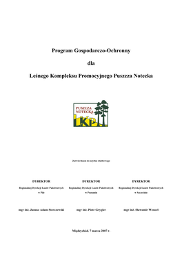 Program Gospodarczo-Ochronny Dla Leśnego Kompleksu Promocyjnego Puszcza Notecka