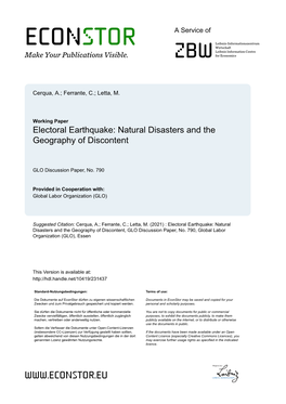 Natural Disasters and the Geography of Discontent