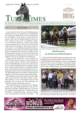 Turf-Times Der Deutsche Newsletter Für Vollblutzucht & Rennsport Mit Dem Galopp-Portal Unter