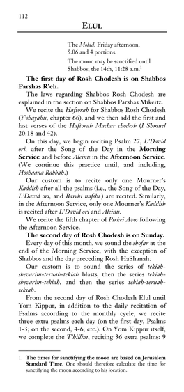 ELUL the First Day of Rosh Chodesh Is on Shabbos