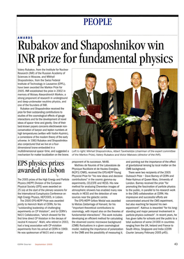 Rubakov and Shaposhnikov Win INR Prize for Fundamental Physics