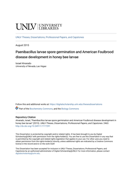 Paenibacillus Larvae Spore Germination and American Foulbrood Disease Development in Honey Bee Larvae