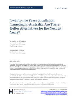 Twenty-Five Years of Inflation Targeting in Australia: Are There Better Alternatives for the Next 25 Years?