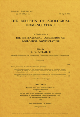 The Bulletin of Zoological Nomenclature, V17 Part06-08