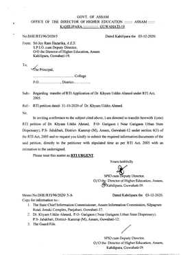 RTI Application of Dr. Khyam Uddin Ahmed Under RTI Act, 200S
