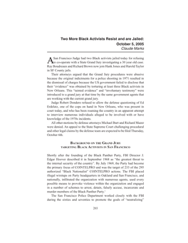 Two More Black Activists Resist and Are Jailed: October 5, 2005 Claude Marks