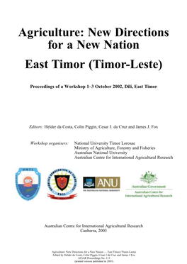 Agriculture: New Directions for a New Nation East Timor (Timor-Leste)