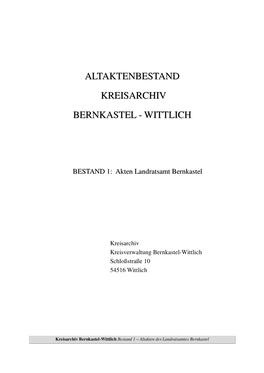 Altaktenbestand Kreisarchiv Bernkastel - Wittlich