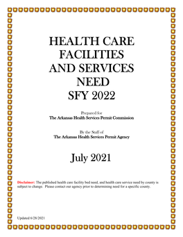 Health Care Facilities and Services Need Sfy 2022