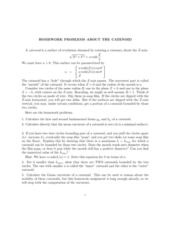 HOMEWORK PROBLEMS ABOUT the CATENOID a Catenoid Is A