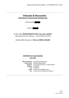 Tribunale Di Alessandria PROCEDURA DI ESECUZIONE IMMOBILIARE