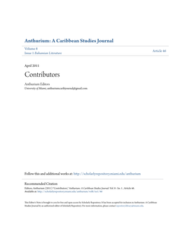Contributors Anthurium Editors University of Miami, Anthuriumcaribjournal@Gmail.Com