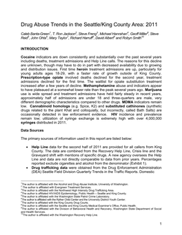 Drug Abuse Trends in the Seattle/King County Area: 2011