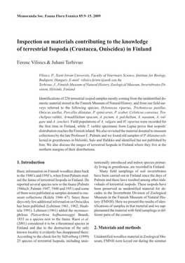 Inspection on Materials Contributing to the Knowledge of Terrestrial Isopoda (Crustacea, Oniscidea) in Finland