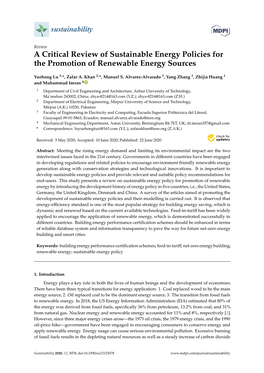 A Critical Review of Sustainable Energy Policies for the Promotion of Renewable Energy Sources
