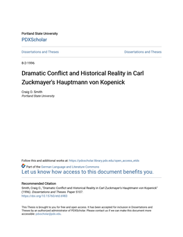 Dramatic Conflict and Historical Reality in Carl Zuckmayer's Hauptmann Von Kopenick