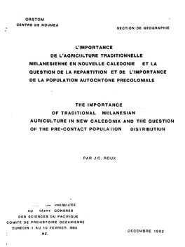 The Importance of Traditional Melanesian Agriculture in New Caledonia and the Question of Pre-Contact Population Distribution =