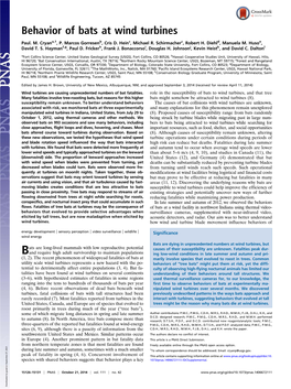 Behavior of Bats at Wind Turbines