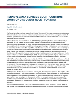 Pennsylvania Supreme Court Confirms Limits of Discovery Rule—For Now