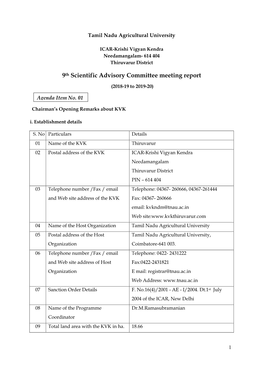 9Th Scientific Advisory Committee Meeting Report