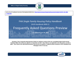 (HUD Handbook 4000.1) Frequently Asked Questions Preview