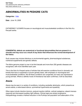 Abnormalities in Pedigre Cats