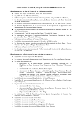 Liste Des Membres Du Comité De Pilotage Du Site Natura 2000 Vallée Du Tarn Aval