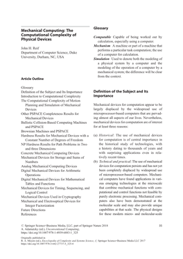 Mechanical Computing: the Computational Complexity of Computable Capable of Being Worked out by Physical Devices Calculation, Especially Using a Computer