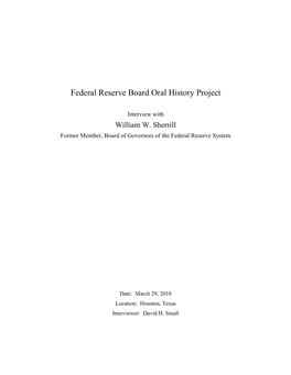 Federal Reserve Board Oral History Project: Interview with William W. Sherrill, Board of Governors of the Federal Reserve System