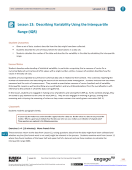 Lesson 13: Describing Variability Using the Interquartile Range (IQR)