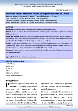 Pediculosis Capitis: Treatment Options Among Schoolchildren in Greece