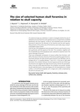 The Size of Selected Human Skull Foramina in Relation to Skull Capacity