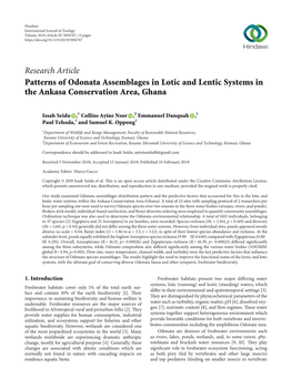Patterns of Odonata Assemblages in Lotic and Lentic Systems in the Ankasa Conservation Area, Ghana