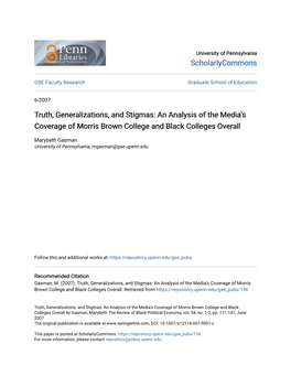 An Analysis of the Media's Coverage of Morris Brown College and Black Colleges Overall